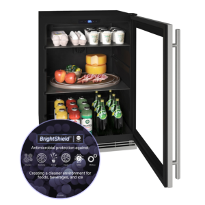 Glass Refrigerator 24" Reversible Hinge Stainless Frame 115v BrightShield