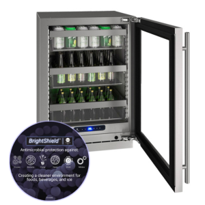 Glass Refrigerator 24" Reversible Hinge Stainless Frame 115v BrightShield